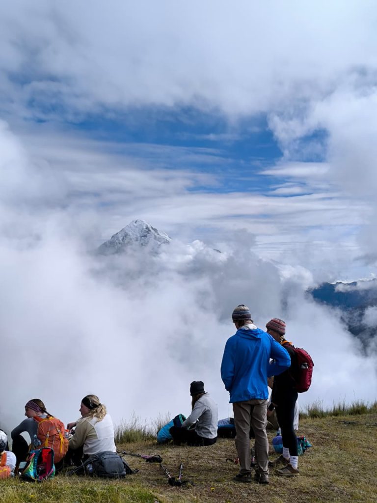 Hikers admiring the glacier views on a Sacred Valley hiking tour - Ali Peru Treks