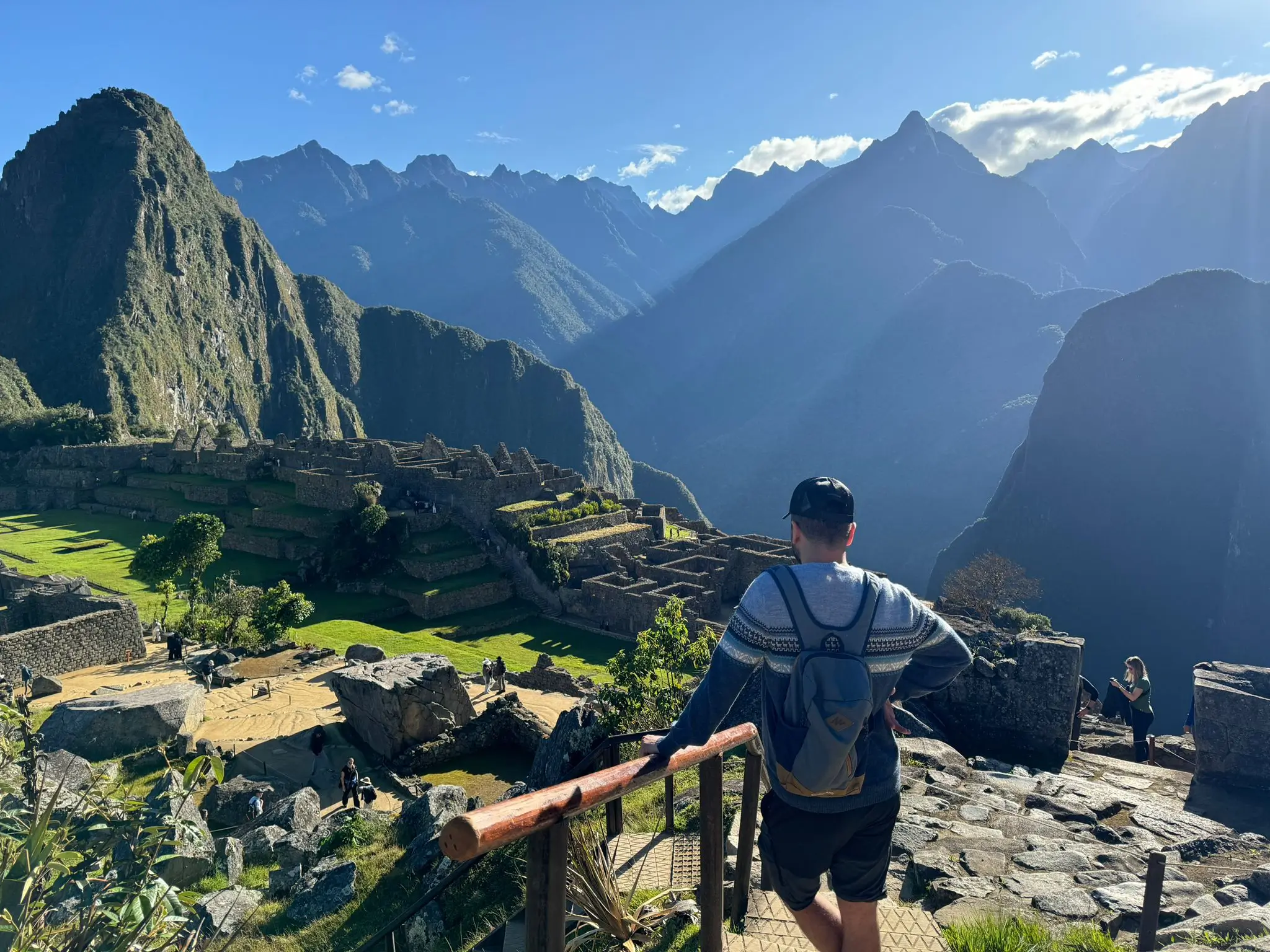 An iconic panoramic view shows the ancient Inca citadel of Machu Picchu, one of the New 7 Wonders of the Modern World, located in Cusco, Peru
