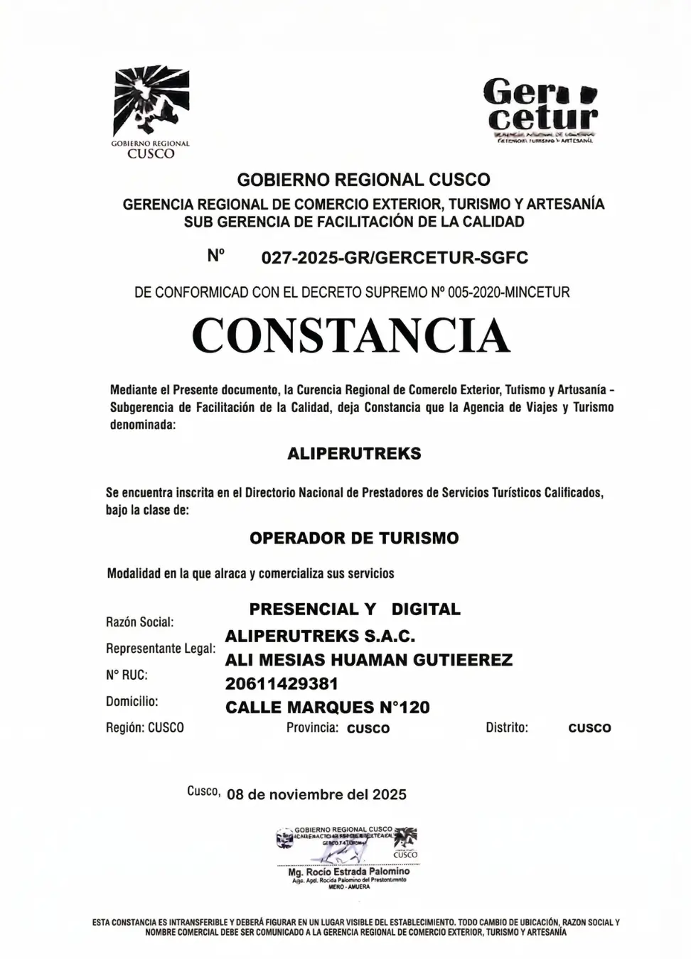 Gercetur Certificate