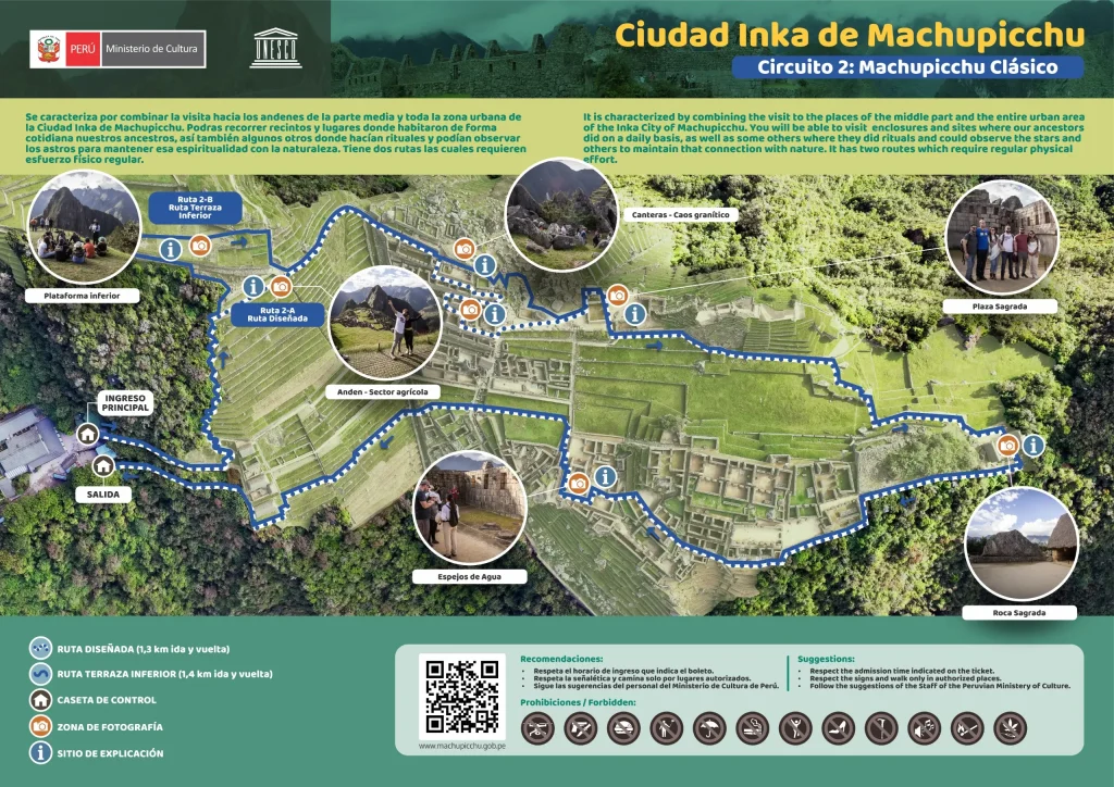 Circuit 2 Classic Machu Picchu official route map – best circuit for first-time visitors