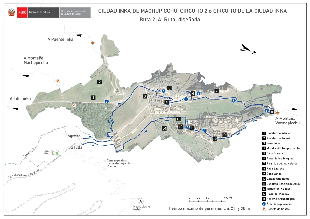 Circuit 2 Route 2A classic designed route Machu Picchu official map