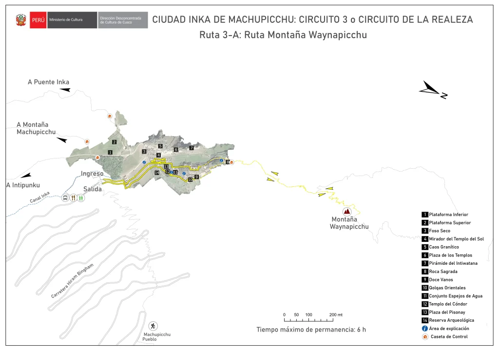 Circuit 3 Route 3A Huayna Picchu Waynapicchu mountain route map Machu Picchu