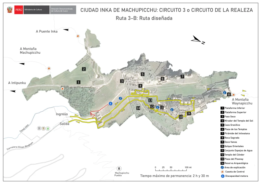 Circuit 3 Route 3B royalty designed route lower Machu Picchu temples map