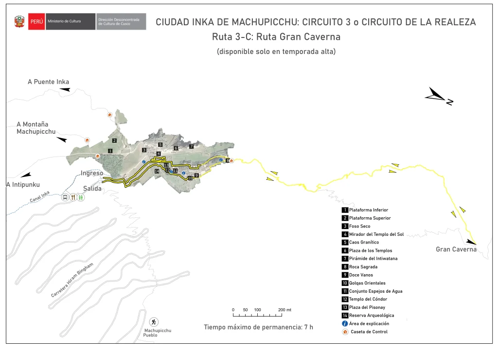 Circuit 3 Route 3C Grand Cave Temple of the Moon Machu Picchu map high season