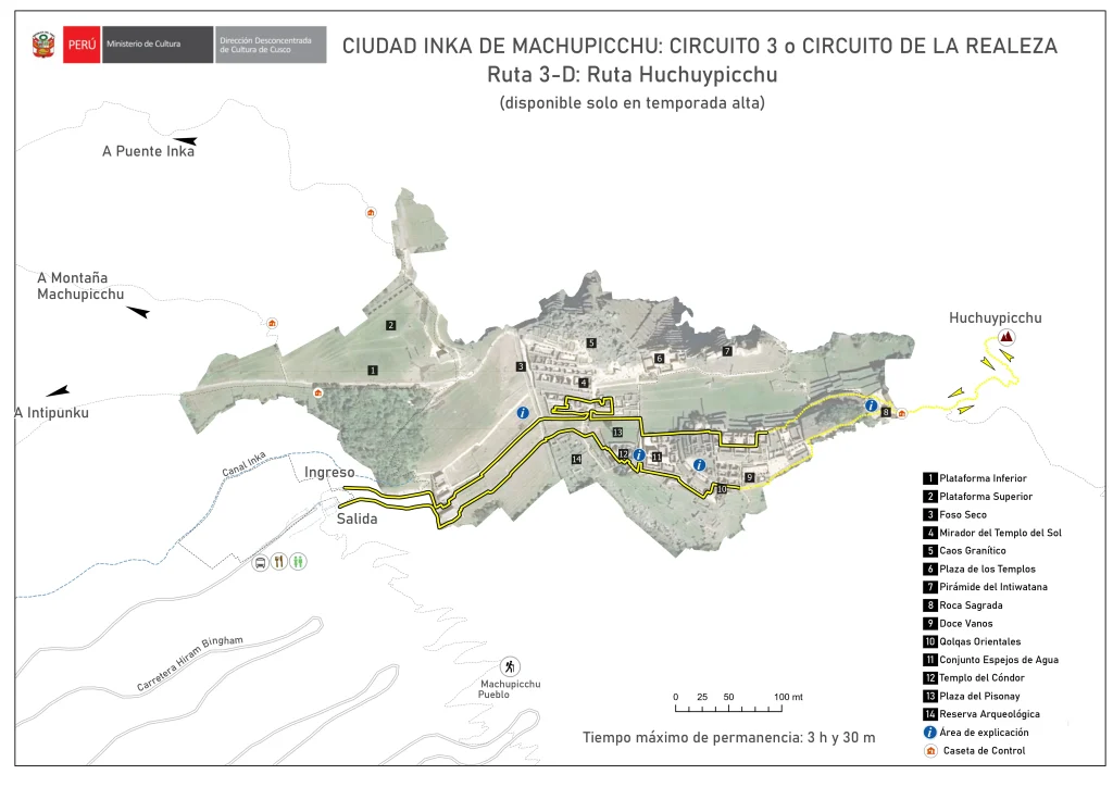 Circuit 3 Route 3D Huchuy Picchu small mountain route Machu Picchu map
