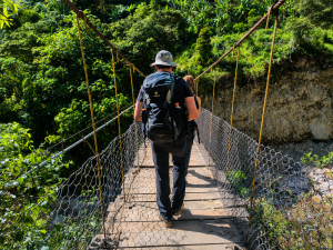 Crossing the Urubamba River on a Salkantay Trek tour
