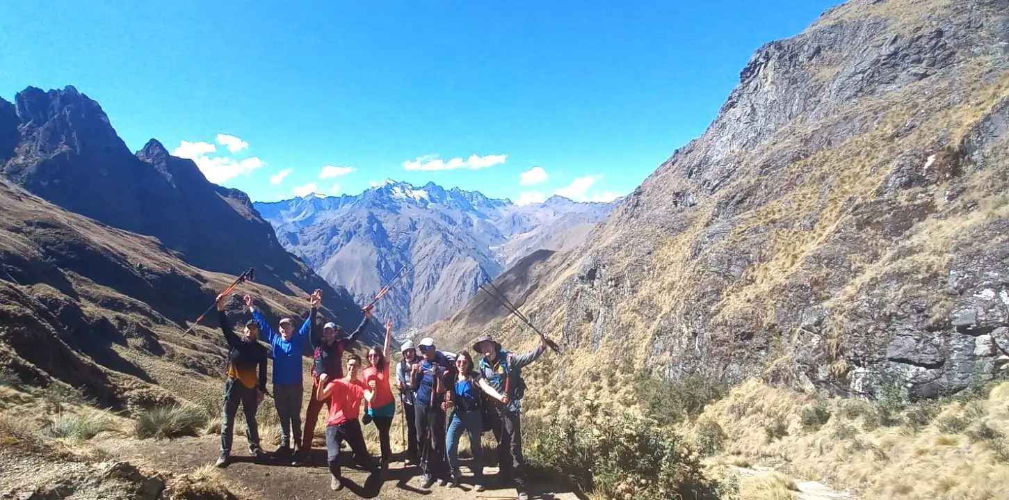 Group of hikers celebrating at Dead Woman's Pass
