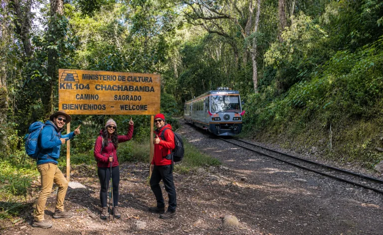 Kilometer 104 of the railroad line to Machu Picchu, the starting point in Chachabamba for the Salkantay trek and the short Inca Trail