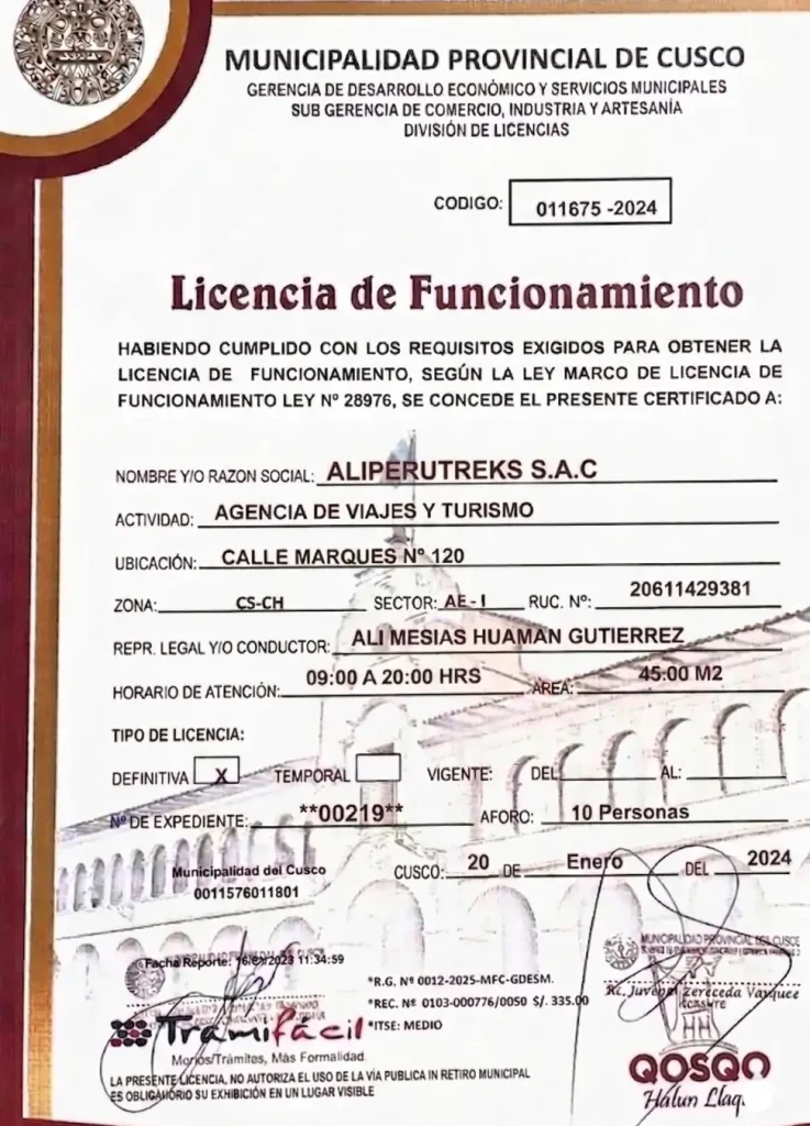 Licensed tour operator in Peru