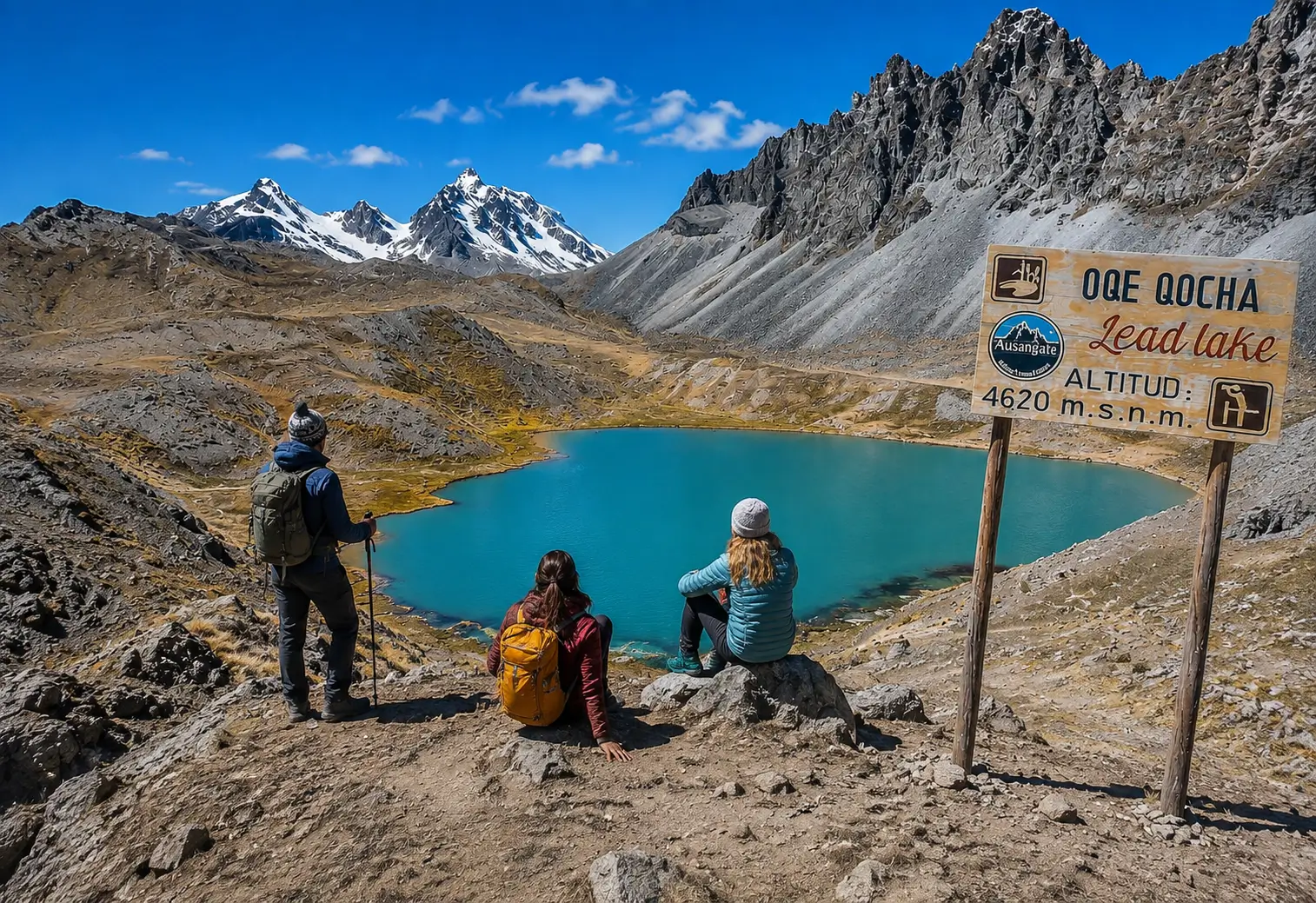 Oqe Qocha Lake (also known as Lead Lake), located on the majestic Ausangate snow-capped mountain on the 7 Lakes trekking circuit