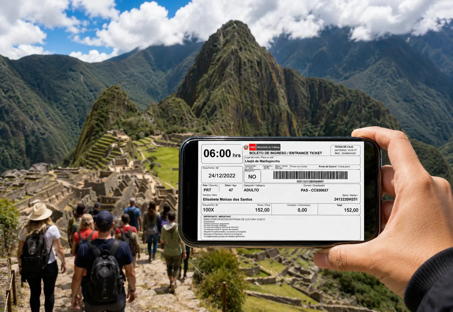 This is an official entrance ticket for Machu Picchu issued by the Peruvian Ministry