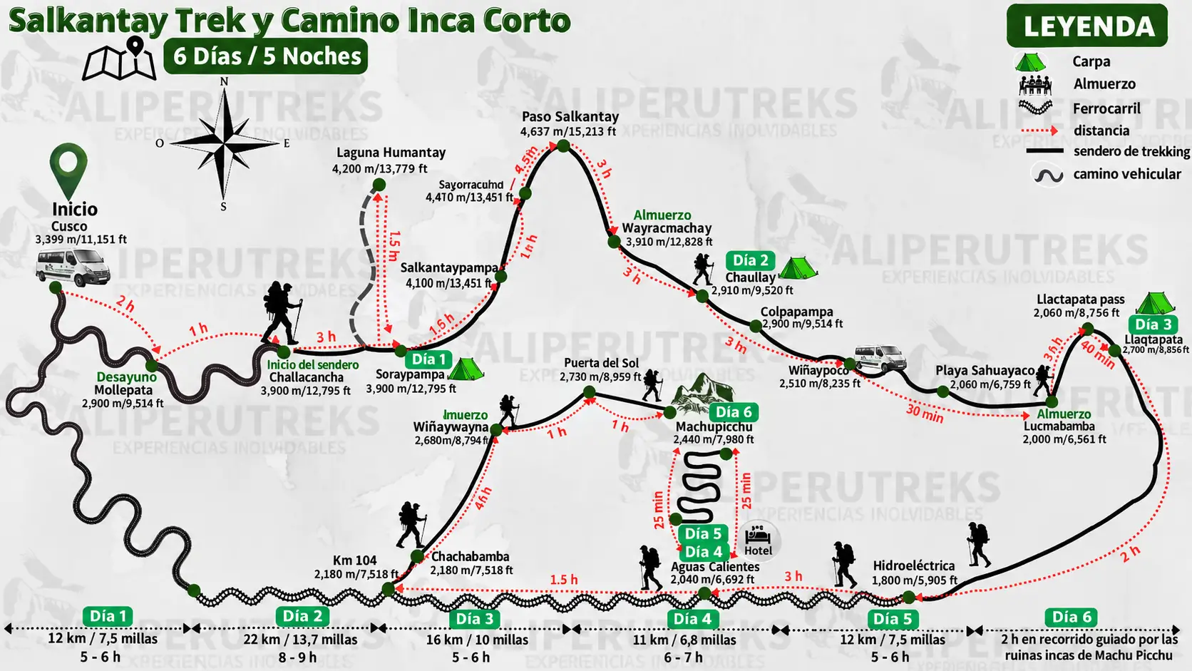 Mapa General del Salkantay Trek y Camino Inca Corto en 6 Días Mapa General del Salkantay Trek y Camino Inca Corto en 6 Días